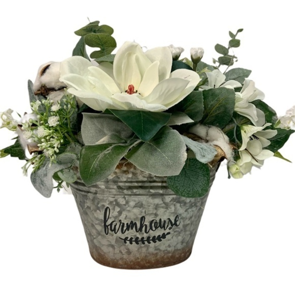 Farmhouse White Magnolia Spring Floral Arrangement